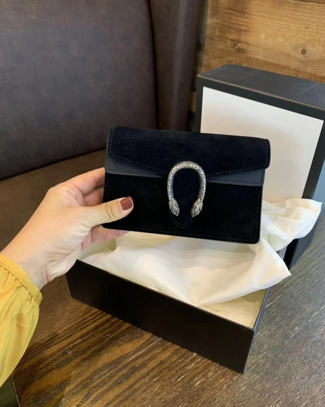Gucci丝绒黑色super mini酒神包晚宴包Gucci