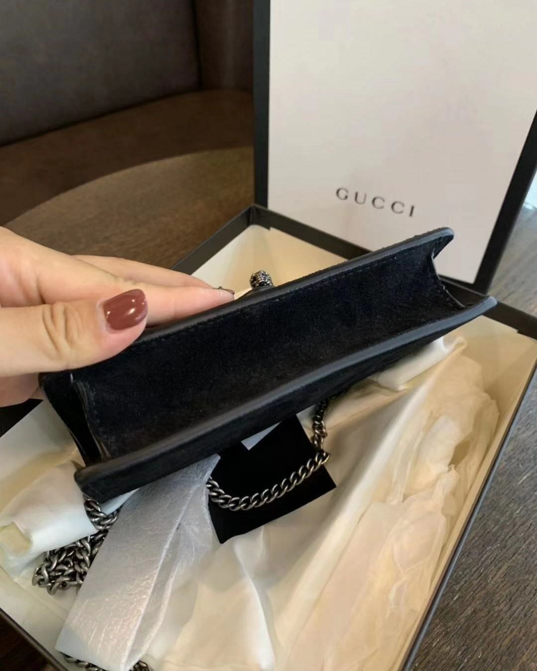 Gucci丝绒黑色super mini酒神包晚宴包Gucci