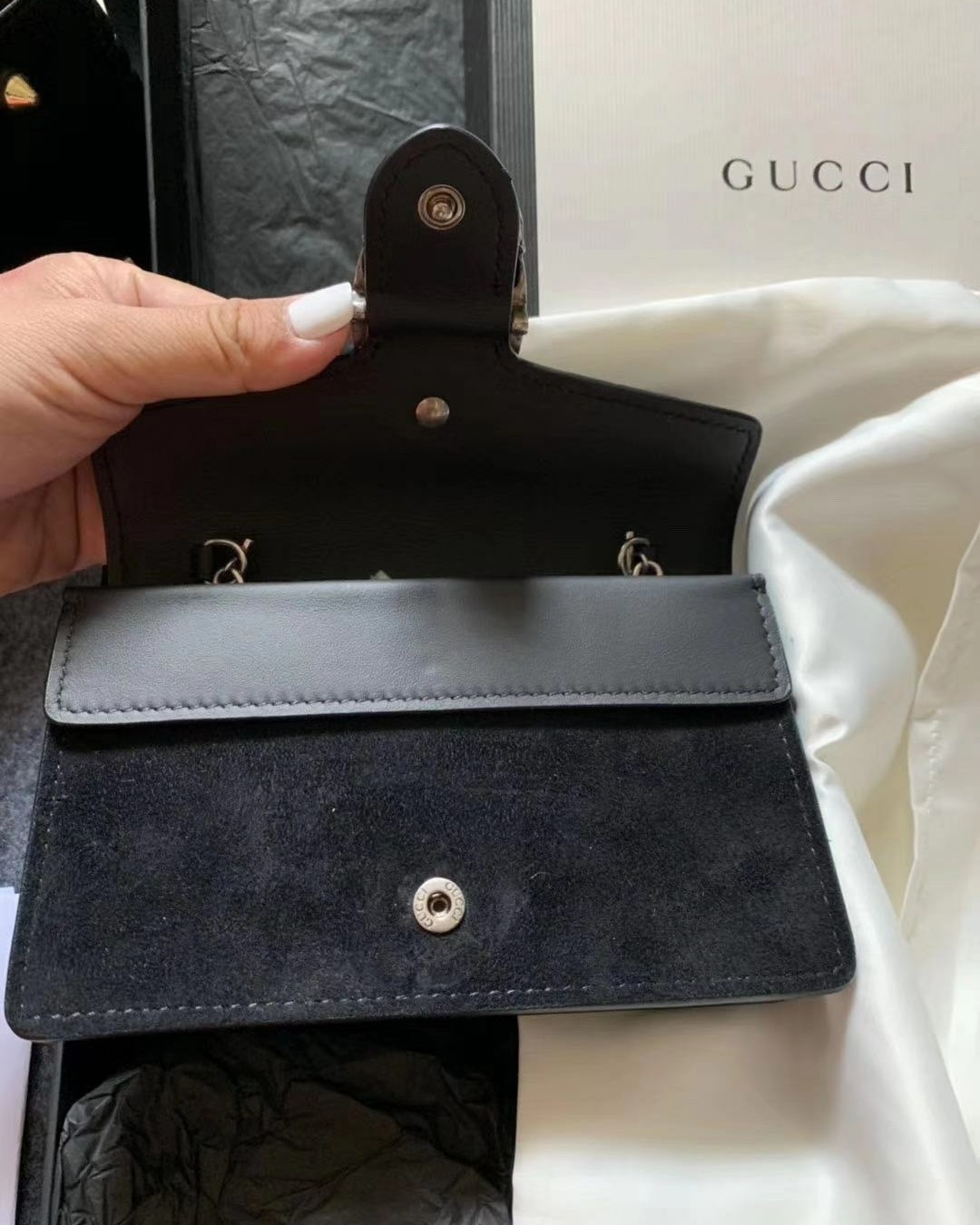 Gucci丝绒黑色super mini酒神包晚宴包Gucci
