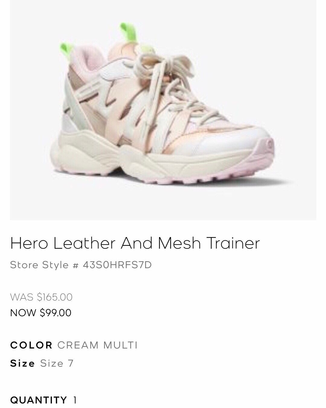 MK官网6折买的老爹鞋，hero系列粉色，颜色很正，基本无色