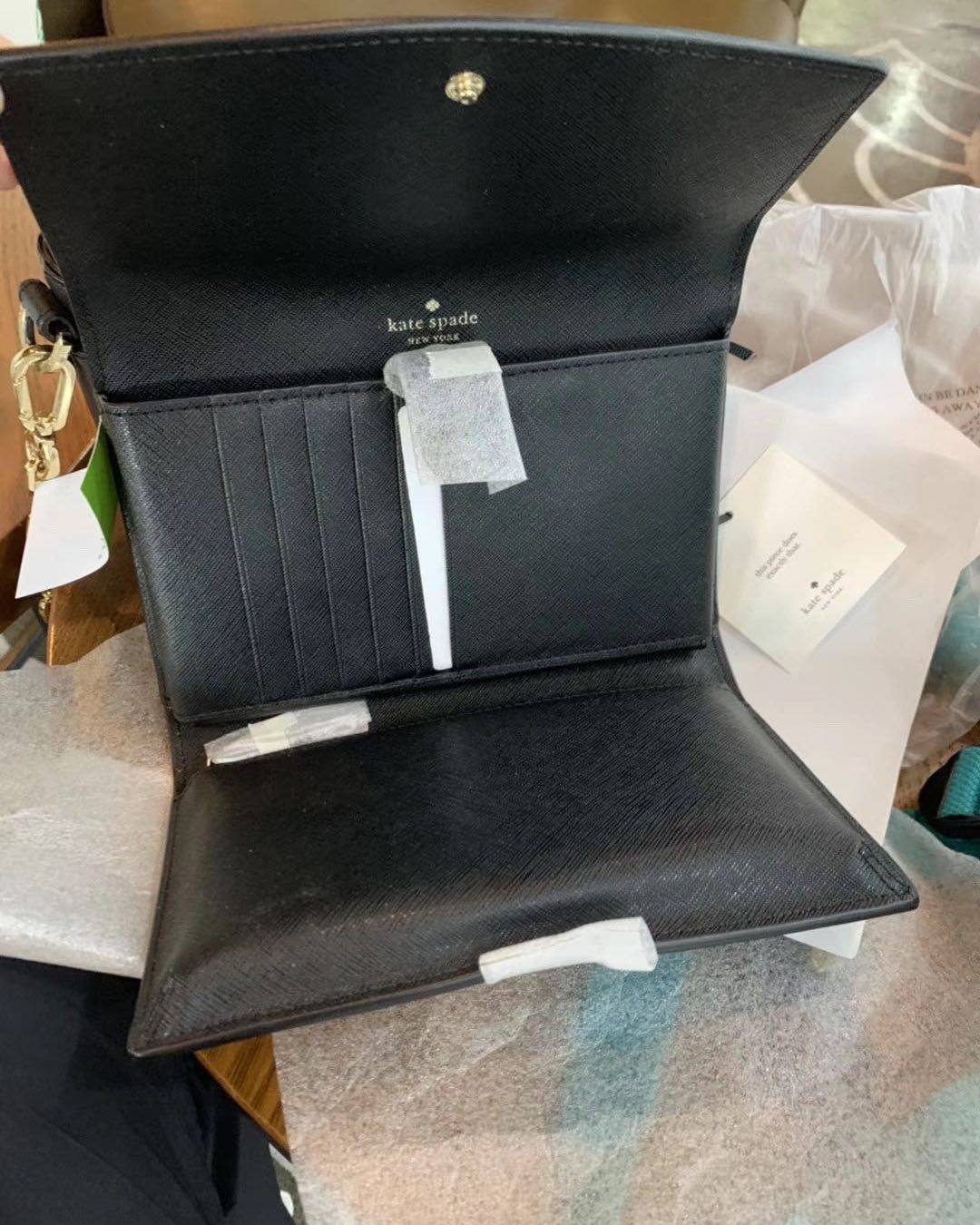 💫 KS凯特丝蓓kate spade斜挎十字纹牛皮包，包长