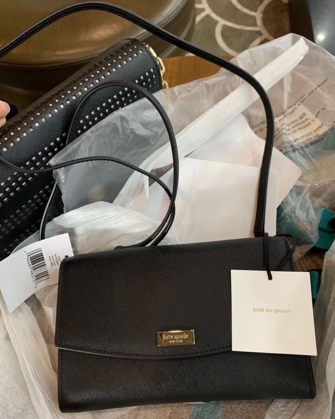 💫 KS凯特丝蓓kate spade斜挎十字纹牛皮包，包长