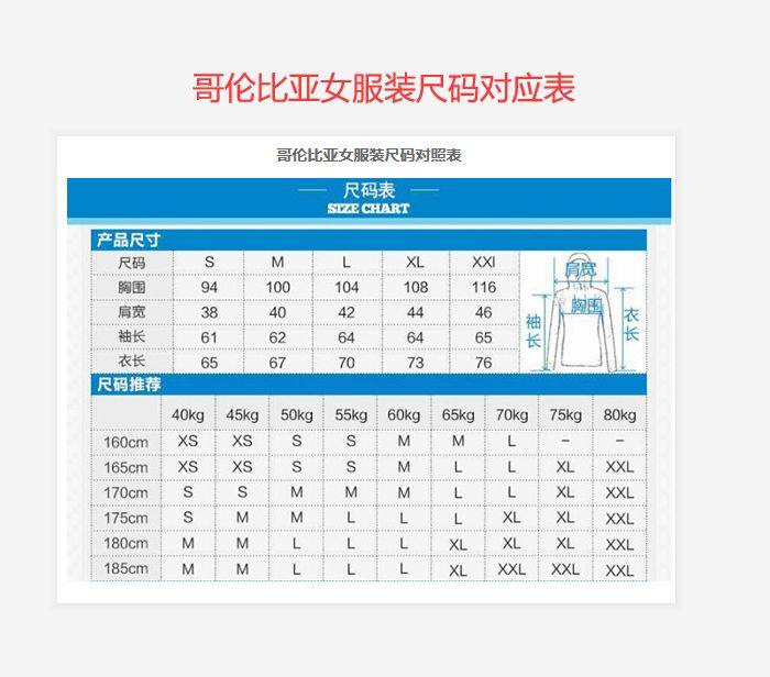 Columbia哥伦比亚鞋子衣服尺码对照表，哥伦比亚男鞋/女