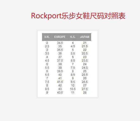 Rockport乐步鞋子尺码对照表 Rockport乐步官网