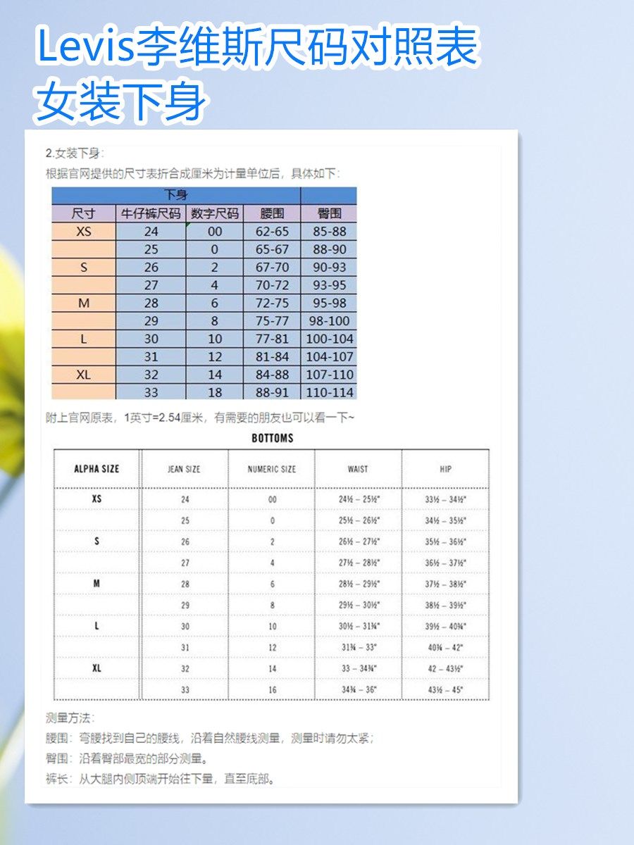 Levi&#039;s李维斯尺码怎么选？Levi&#039;