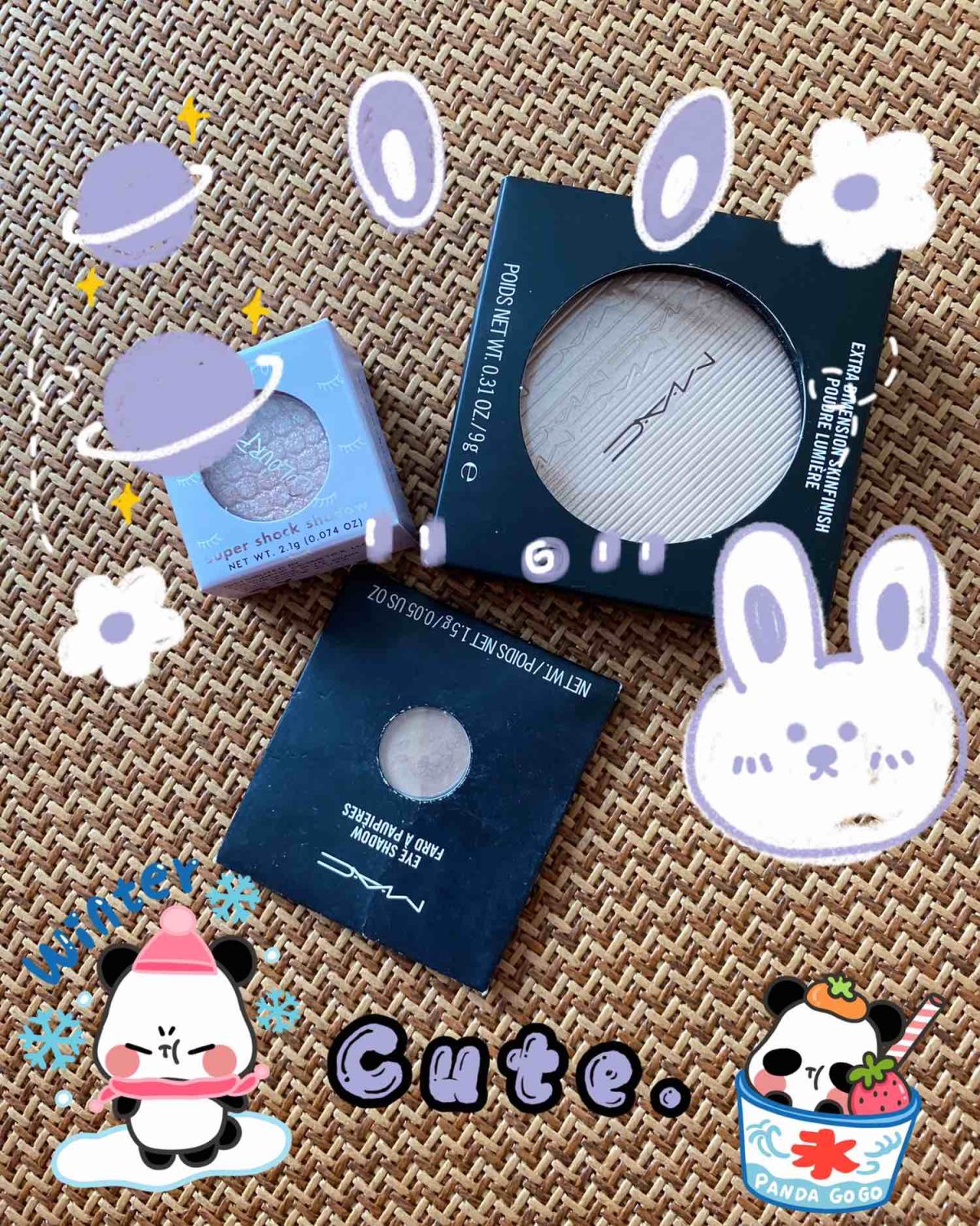 MAC生姜高光，omega鼻影，colourpop土豆泥眼影