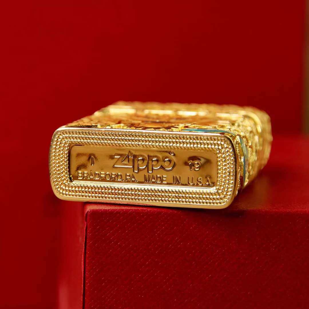 zippo限量9999夜光铜镀金镀银镂空花丝珐琅彩荧光版祥龙
