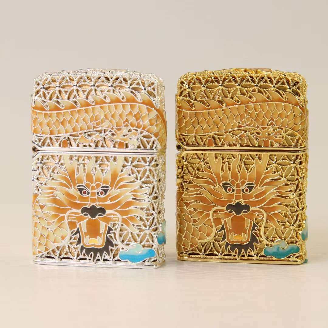 zippo 限量9999夜光-铜镀金镀银镂空花丝珐琅彩荧光版