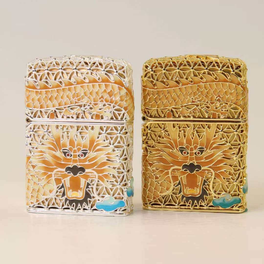 zippo 限量9999夜光-铜镀金镀银镂空花丝珐琅彩荧光版