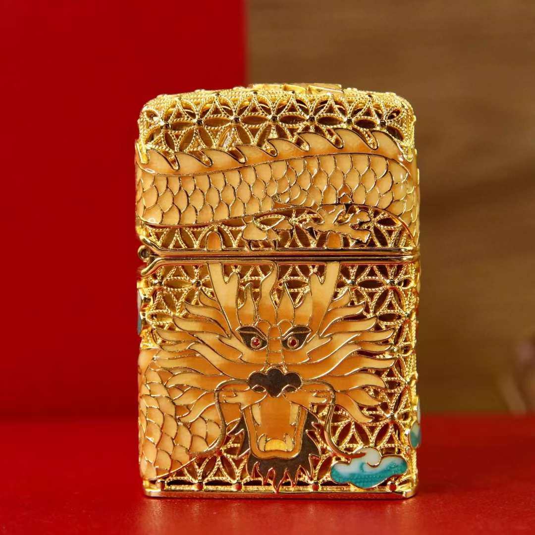 zippo 限量9999夜光-铜镀金镀银镂空花丝珐琅彩荧光版