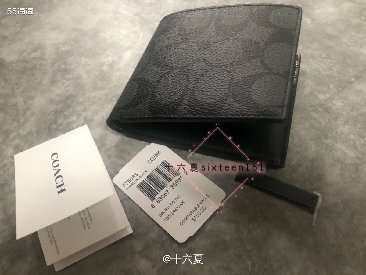 💰非常经典的老花短款钱包，就很Coach家的款式～黑色也比