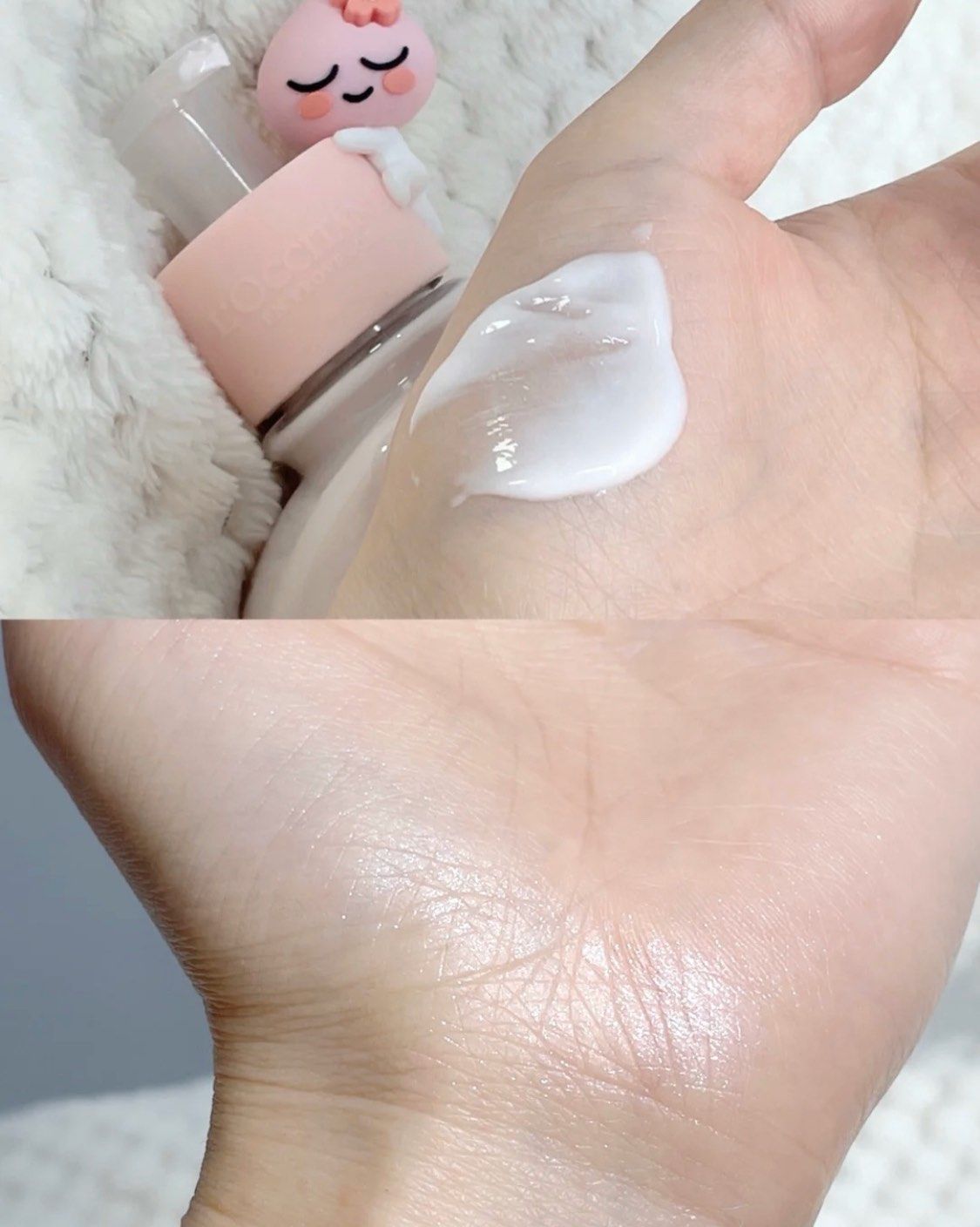 欧舒丹这个樱花身体乳一上手惊呆了，特别闪，满手bulingb