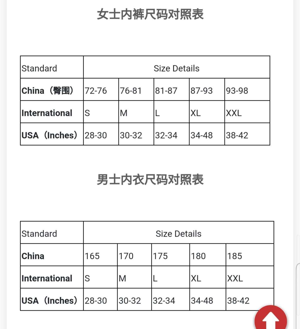 💡海淘衣衣服的时候，一般会遇到两种尺码形式：一种是标注着“