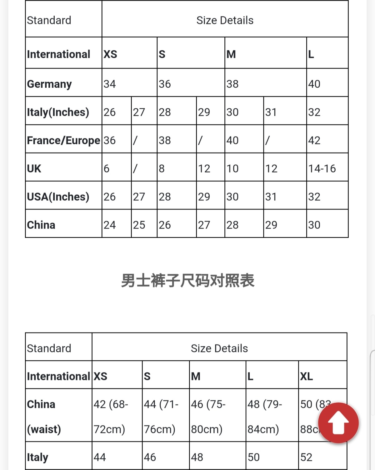 💡海淘衣衣服的时候，一般会遇到两种尺码形式：一种是标注着“
