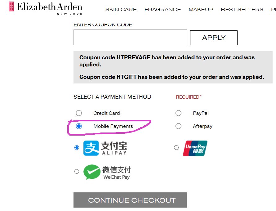 手机收到55的推送消息，雅顿美国官网又可以支付宝付款了，之前