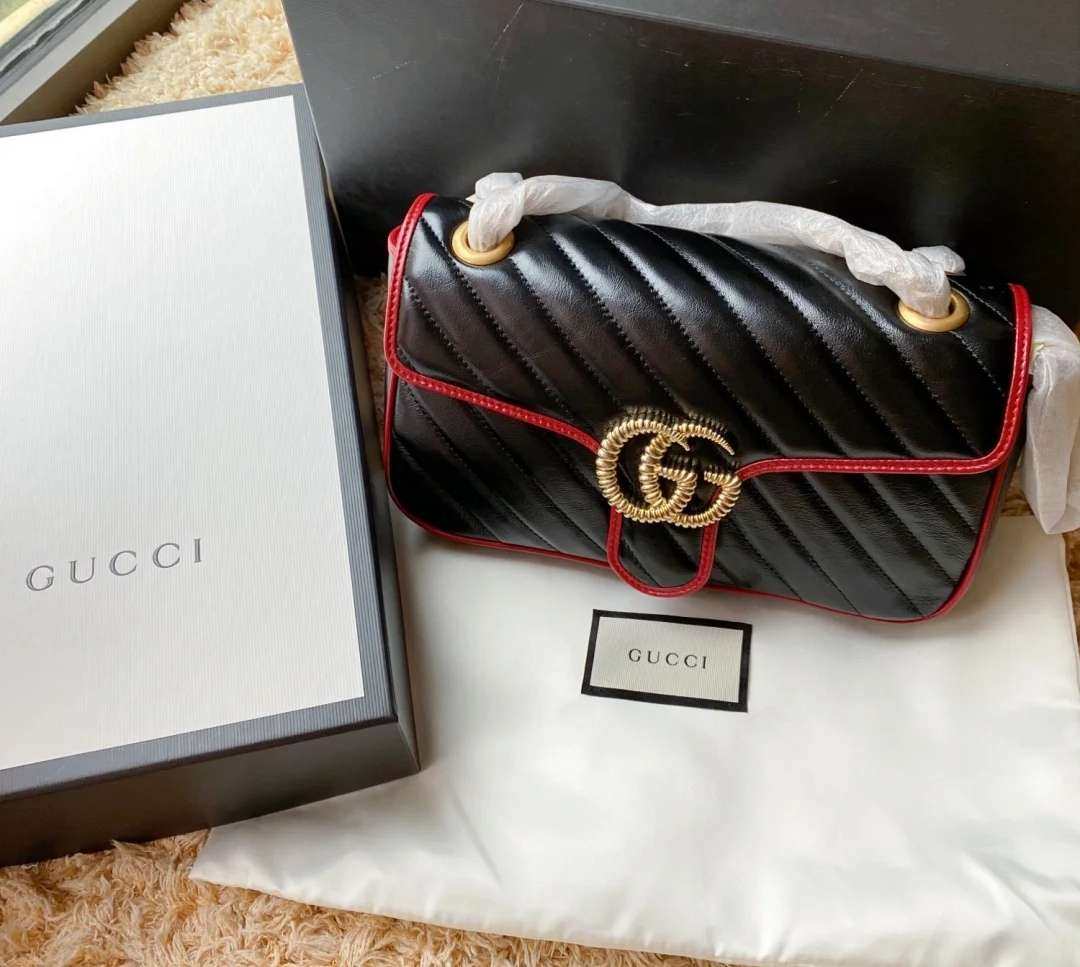 国内现货Gucci 黑红拼色marmont  26 cm尺寸