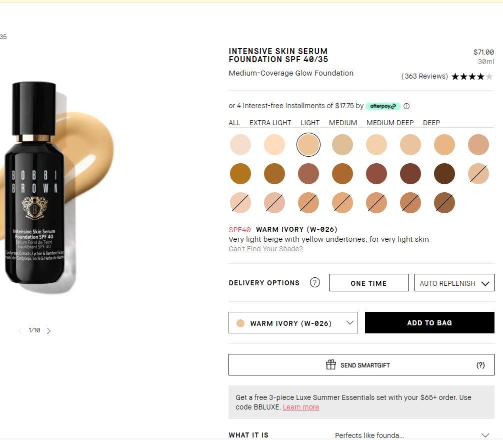 看到55的Bobbi Brown虫草粉底液买1送1活动预告，