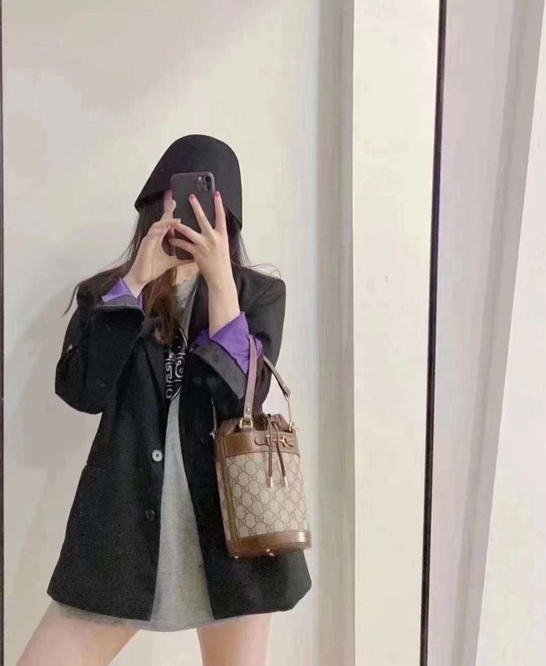 国内现货Gucci 1955 水桶包  杨幂同款 焦糖色 凹