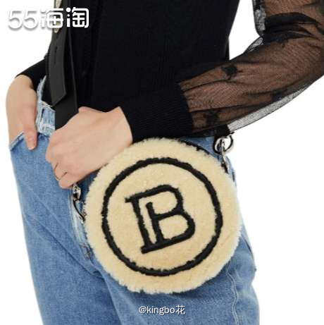 🔴Balmain Disco 皮革边饰连毛羊皮单肩包，圆饼