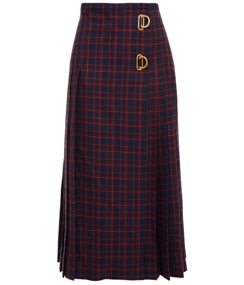 burberry苏格兰格子半身裙,褶皱裙边略带复古