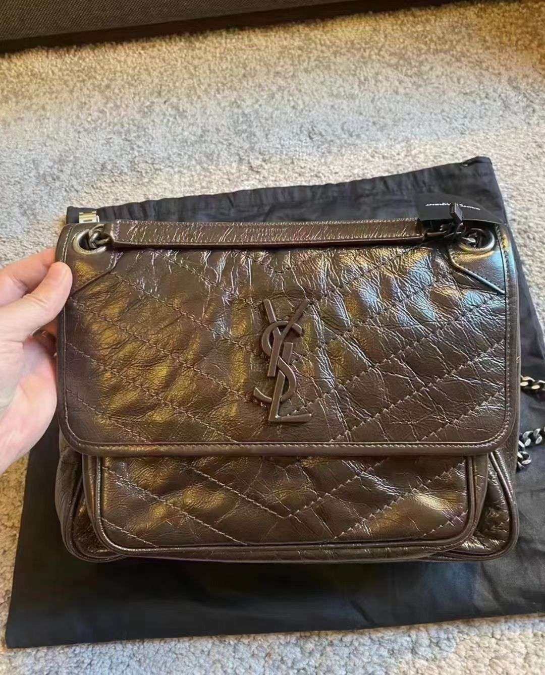 💕YSL折扣 员工内购  niki 咖啡色中号 超级超级划
