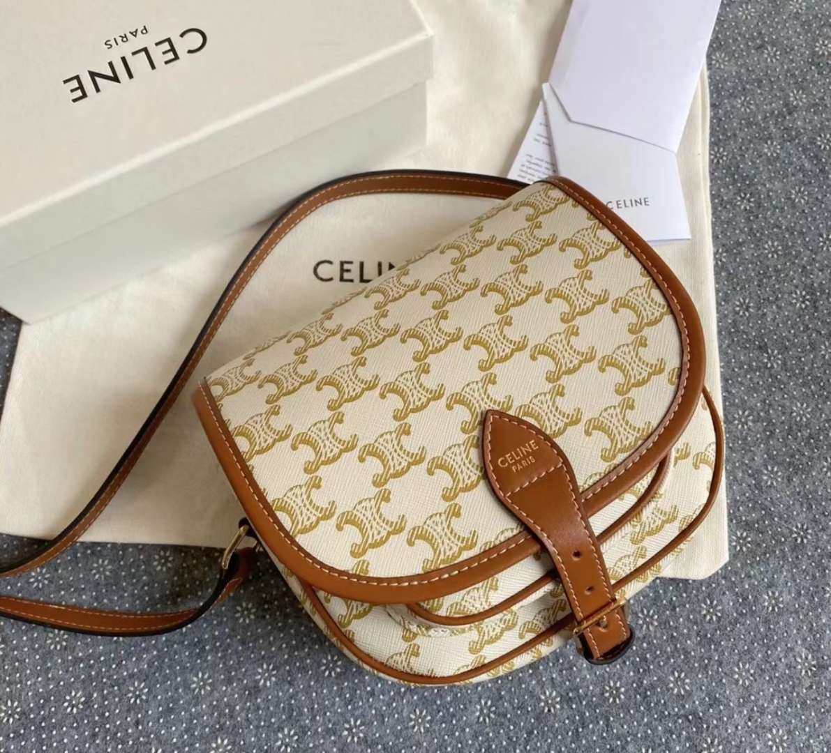 Celine国现  Celine新款 白色老花马鞍包  现货