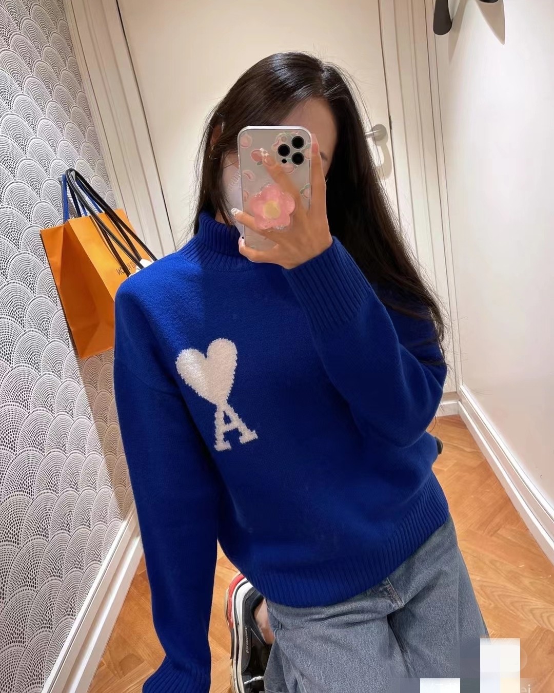 Ami国现大爱心毛衣 蓝色  超少女的克莱因蓝💙 S码国内