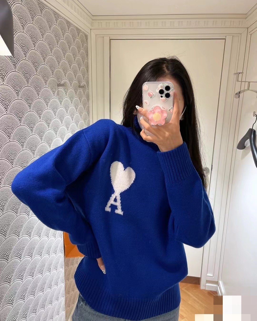 Ami国现大爱心毛衣 蓝色  超少女的克莱因蓝💙 S码国内