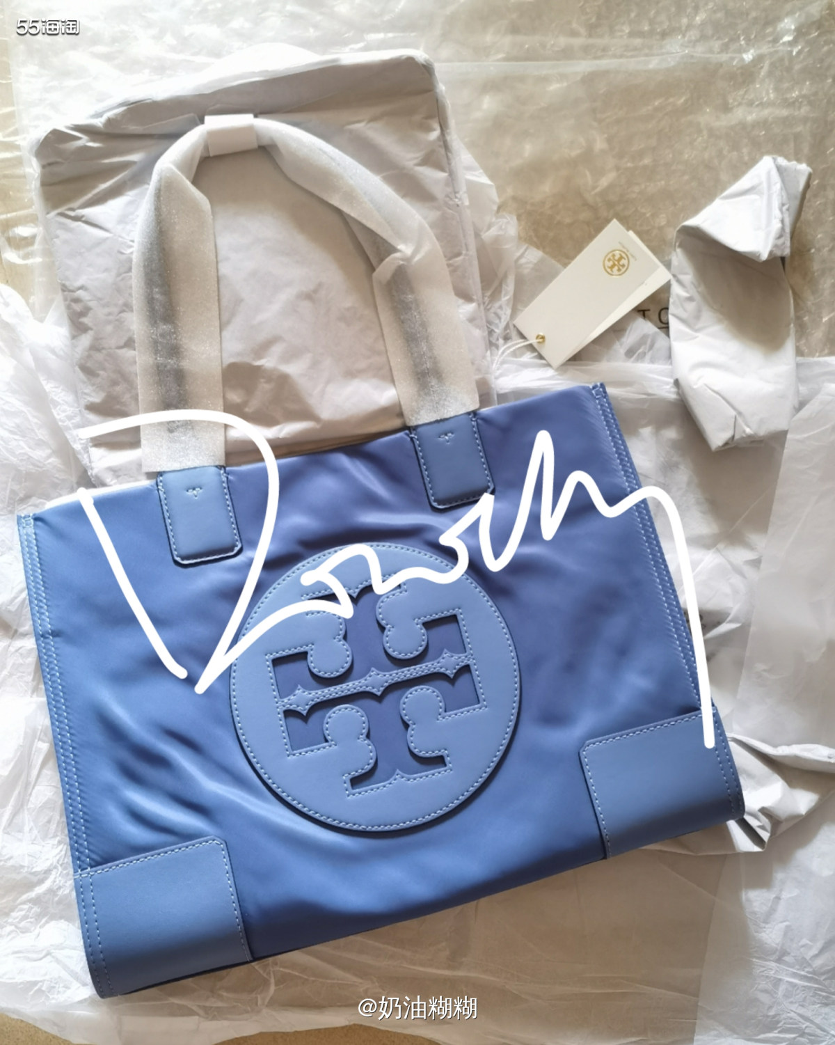 Tory Burch Ella雾霾蓝色的mini号 包包终于