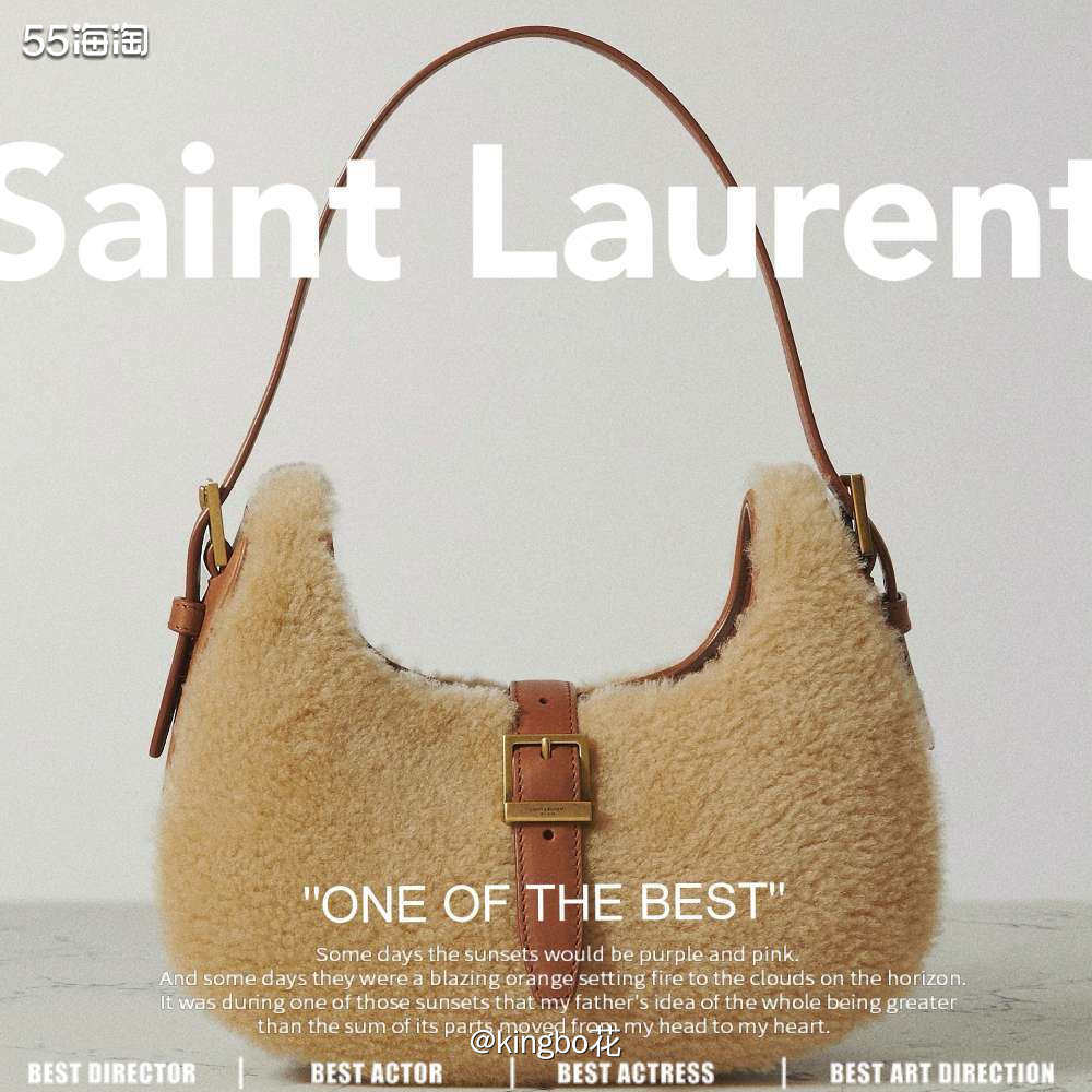 🔴YSL Le Fermoir 皮革边饰羊毛皮单肩包，复古