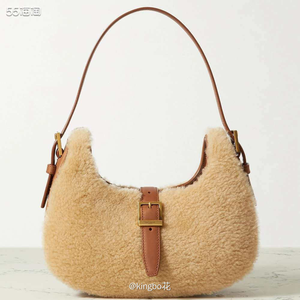 🔴YSL Le Fermoir 皮革边饰羊毛皮单肩包，复古