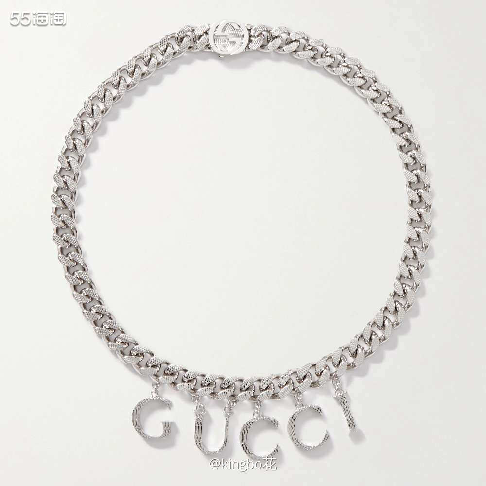 🔴GUCCI 大字母银色项链，粗链环与醒目的LOGO，粗狂