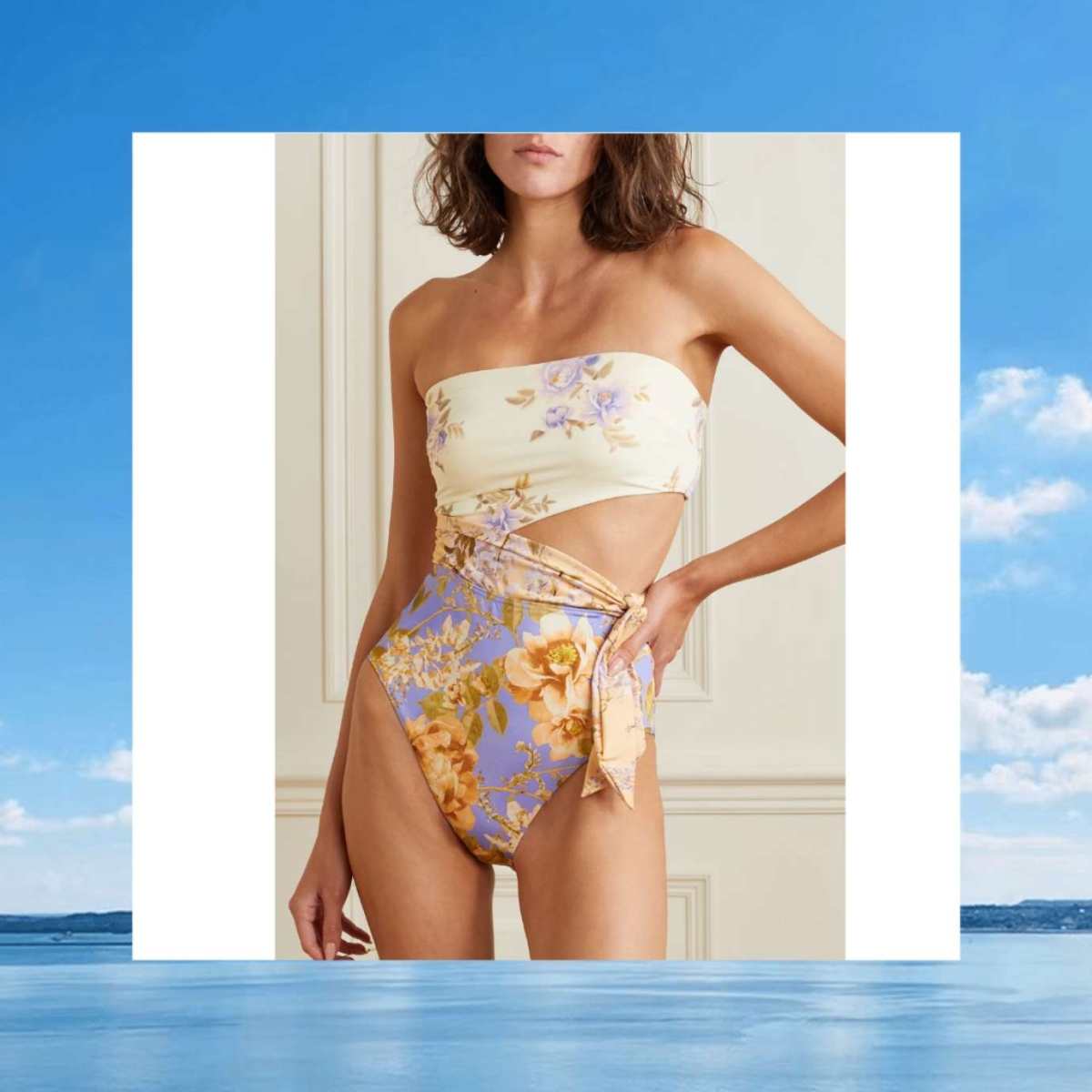Zimmermann 这款连体泳衣 “Rosa” 系列的印花