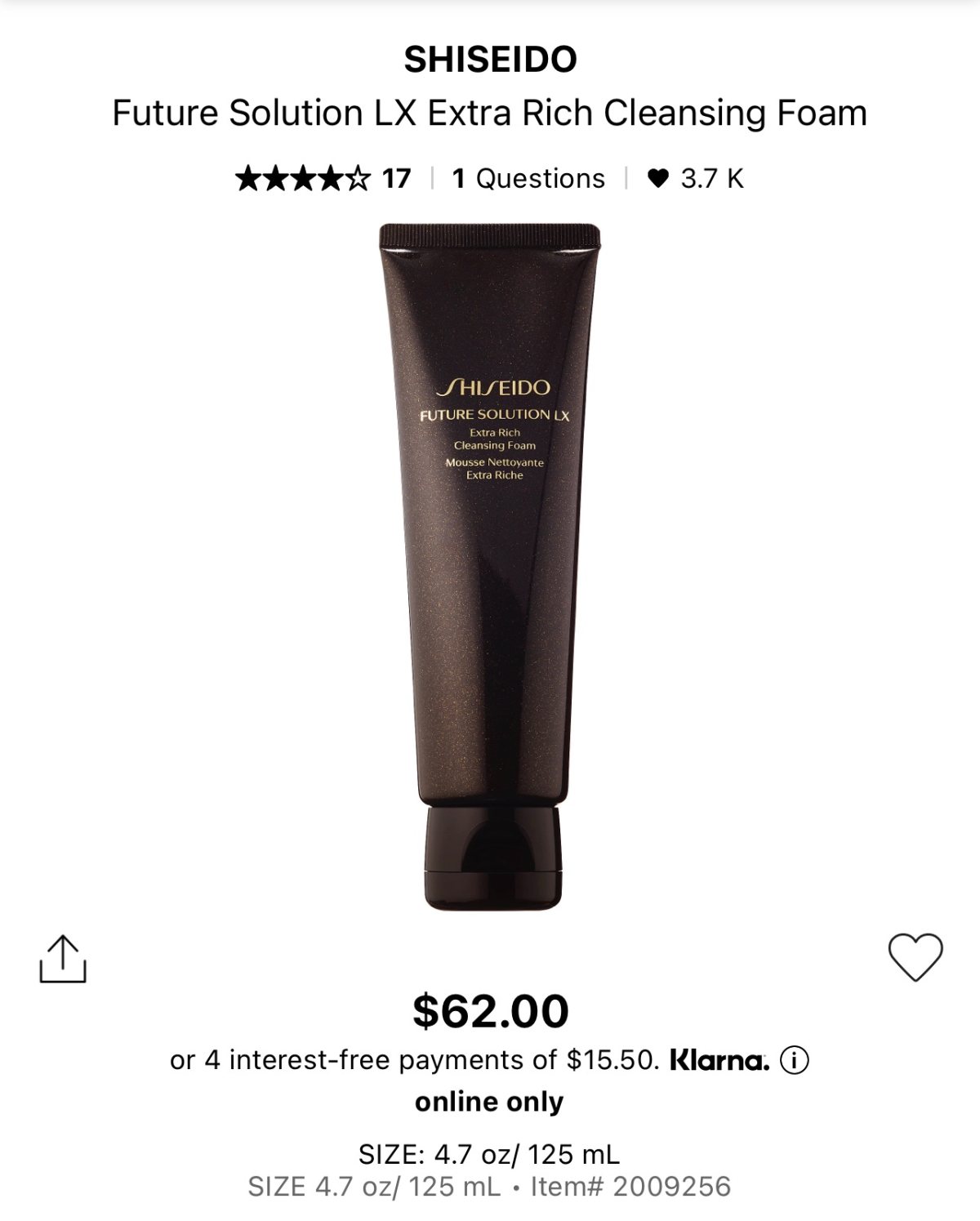 这个洗面奶在丝芙兰的基价是134ml=62刀，打折时候还可以