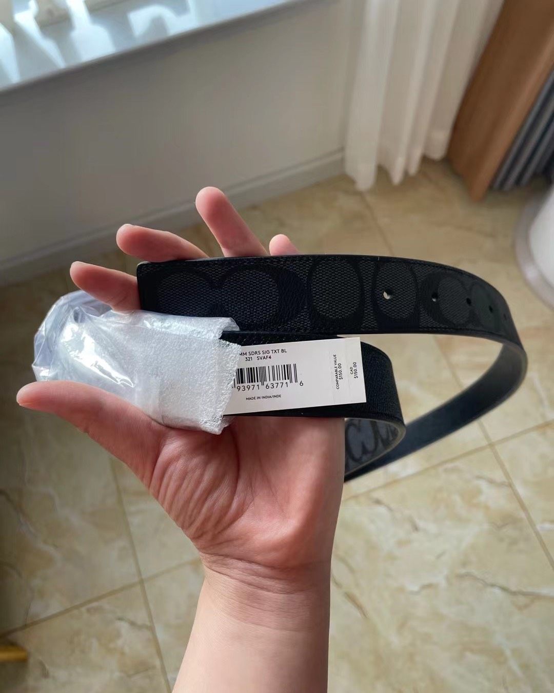 现货Coach男款腰带，经典蓝色老花，宽度32mm，蔻驰男款