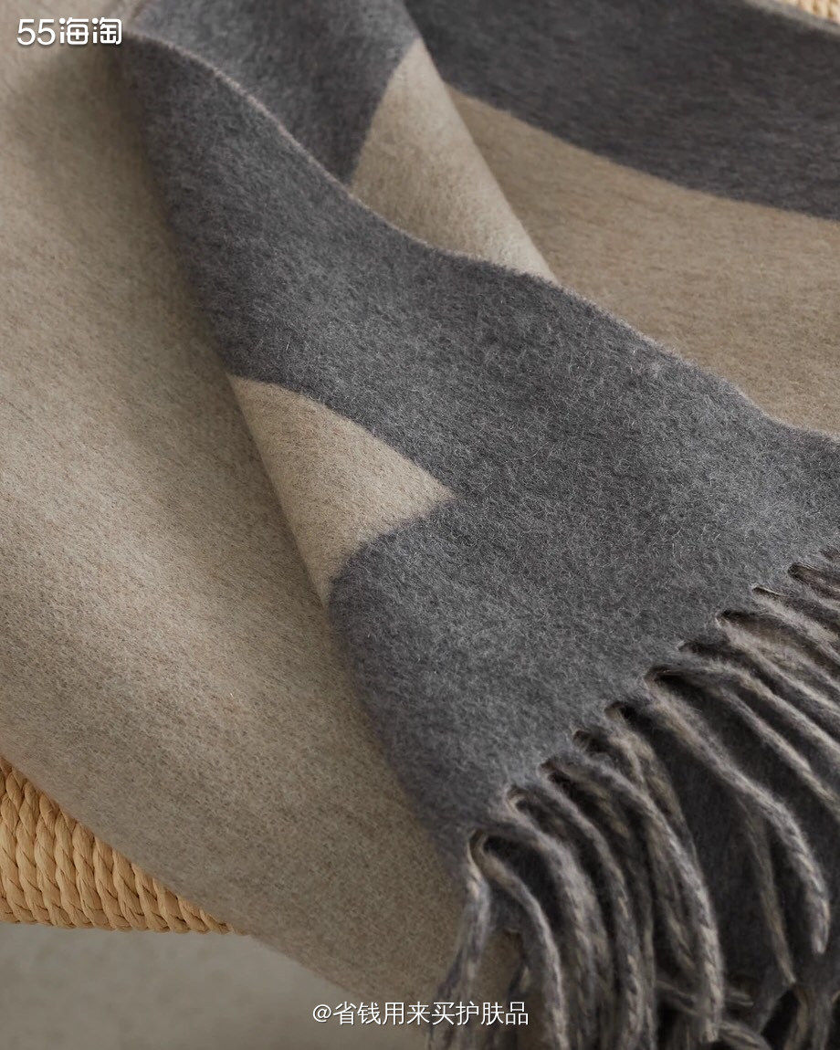 Brunello Cucinelli 双色羊毛毯子，围巾披肩