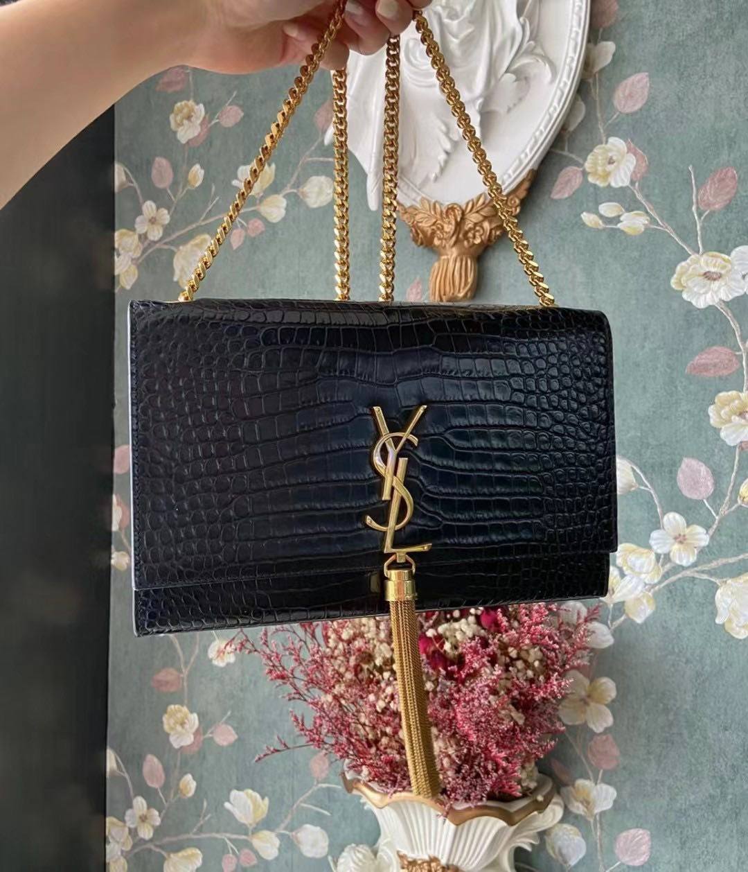 国内现货  YSL爆款 鳄**压纹 流苏kate 黑金  中