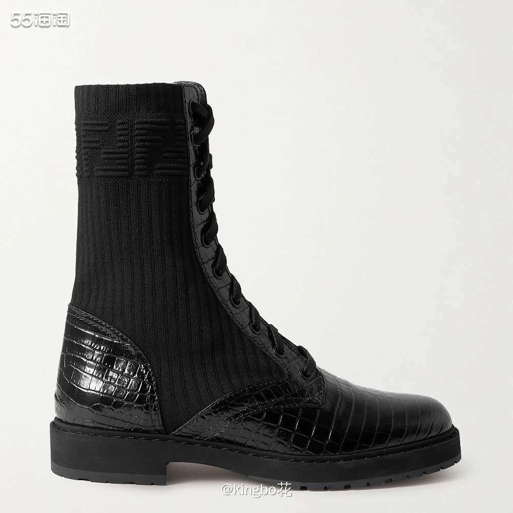 🔴又酷又飒拼接小短靴，FENDI  Biker 罗纹踝靴，