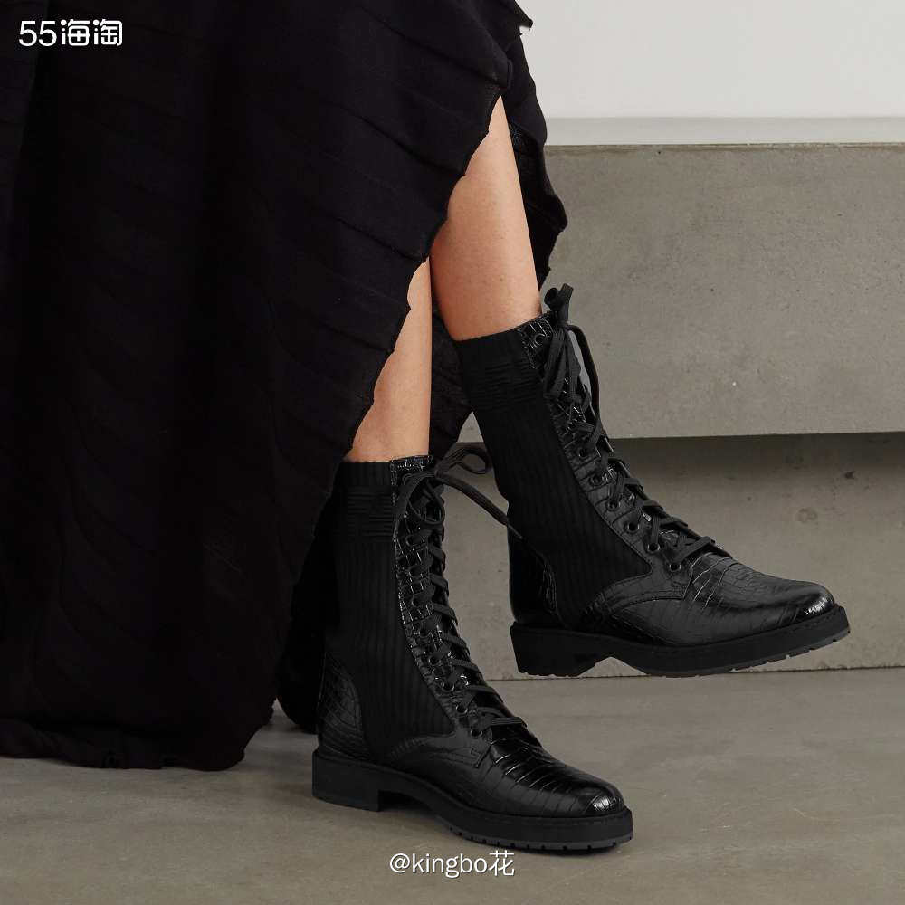 🔴又酷又飒拼接小短靴，FENDI  Biker 罗纹踝靴，