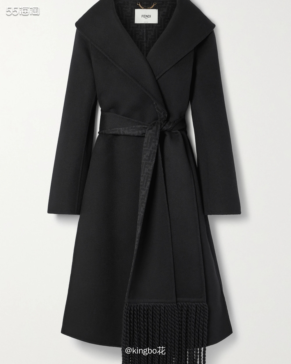 🔴FENDI 真丝混纺大衣，配有双面流苏的腰带，显又时尚 