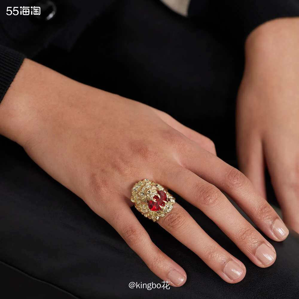 🔴GUCCI 雄狮造型水晶戒指，霸气侧漏的小配饰get起来