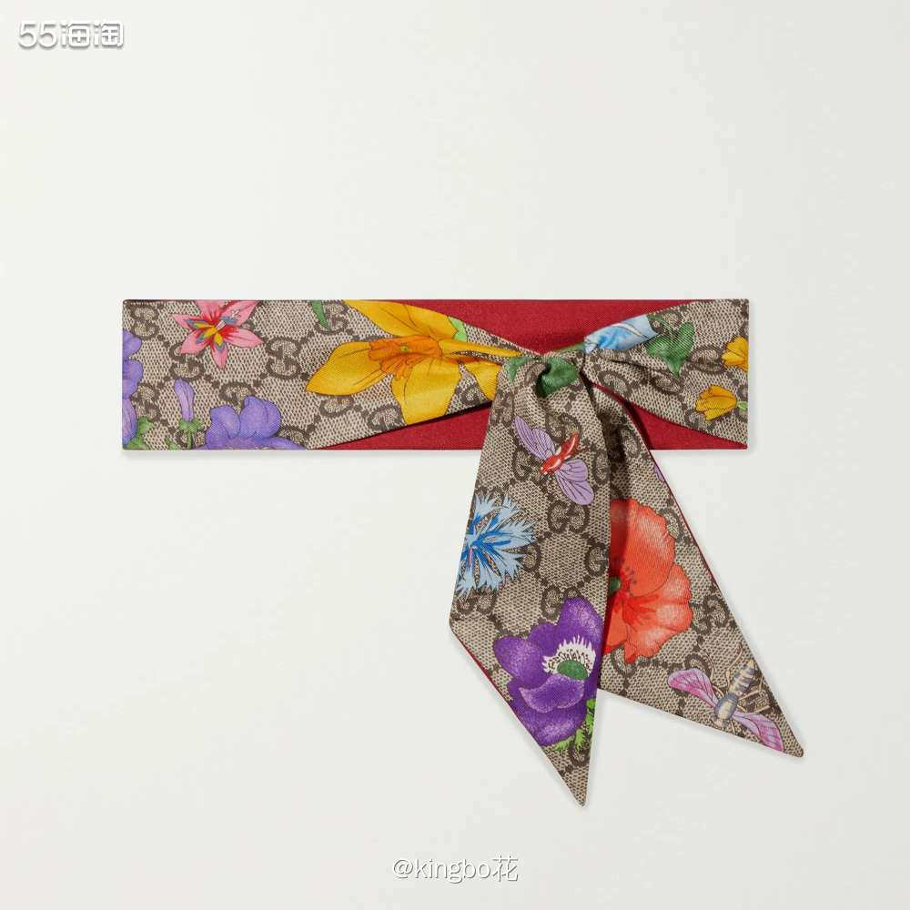 🔴GUCCI  印花真丝斜纹布围巾，当做包包绑带也很好看啊