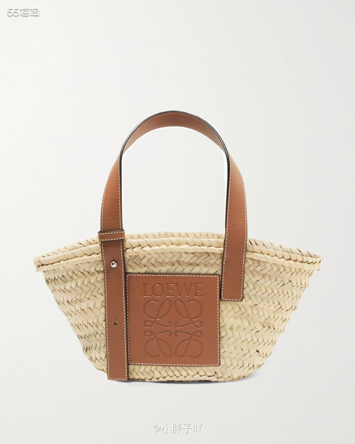 🔹种草产品： LOEWE皮革边饰编织酒椰叶纤维小号手提包 