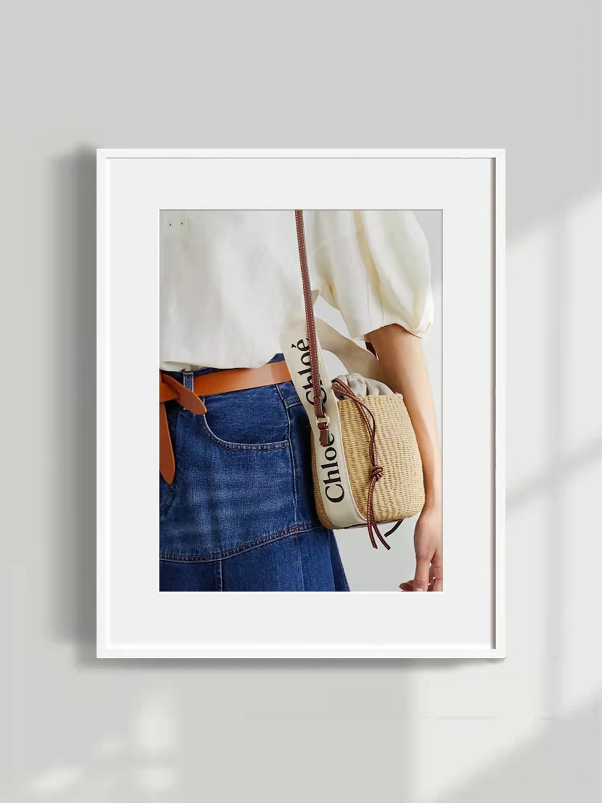 CHLOÉ Woody 皮革边饰拉菲草小号水桶包  HK$4