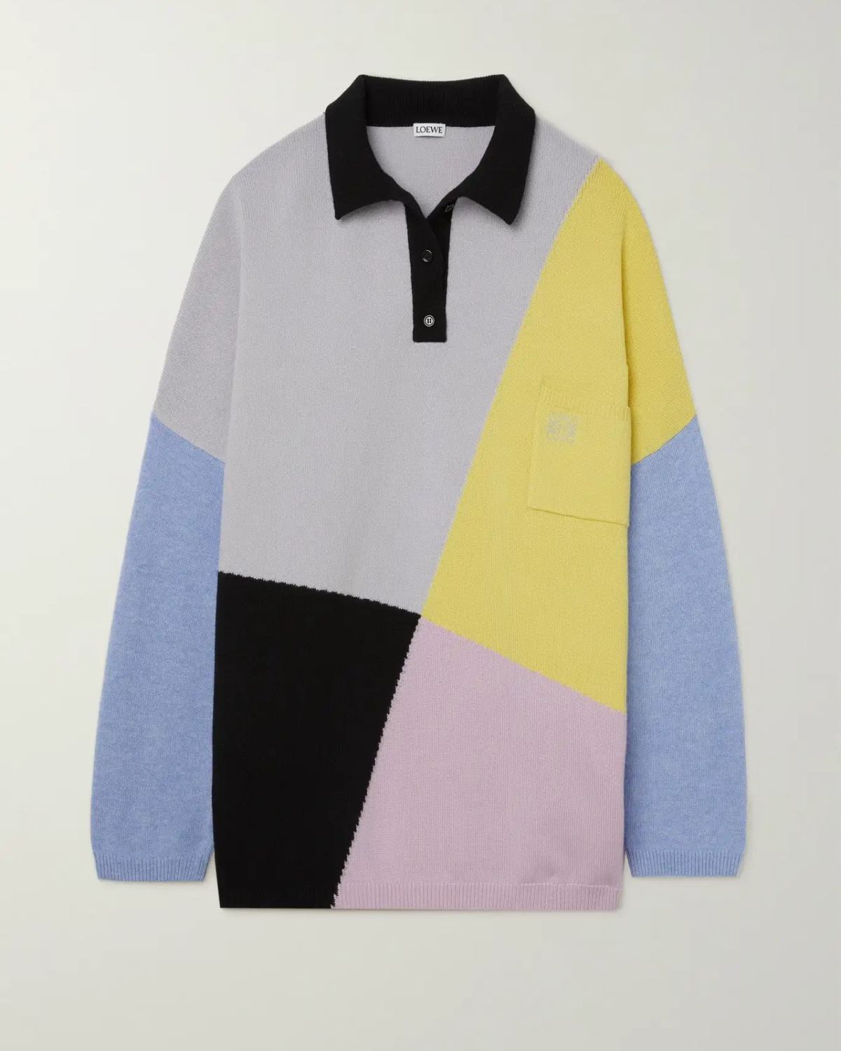 🔆罗意威刺绣拼色羊毛混纺毛衣，Polo衬衫领和宽松版毛衣的
