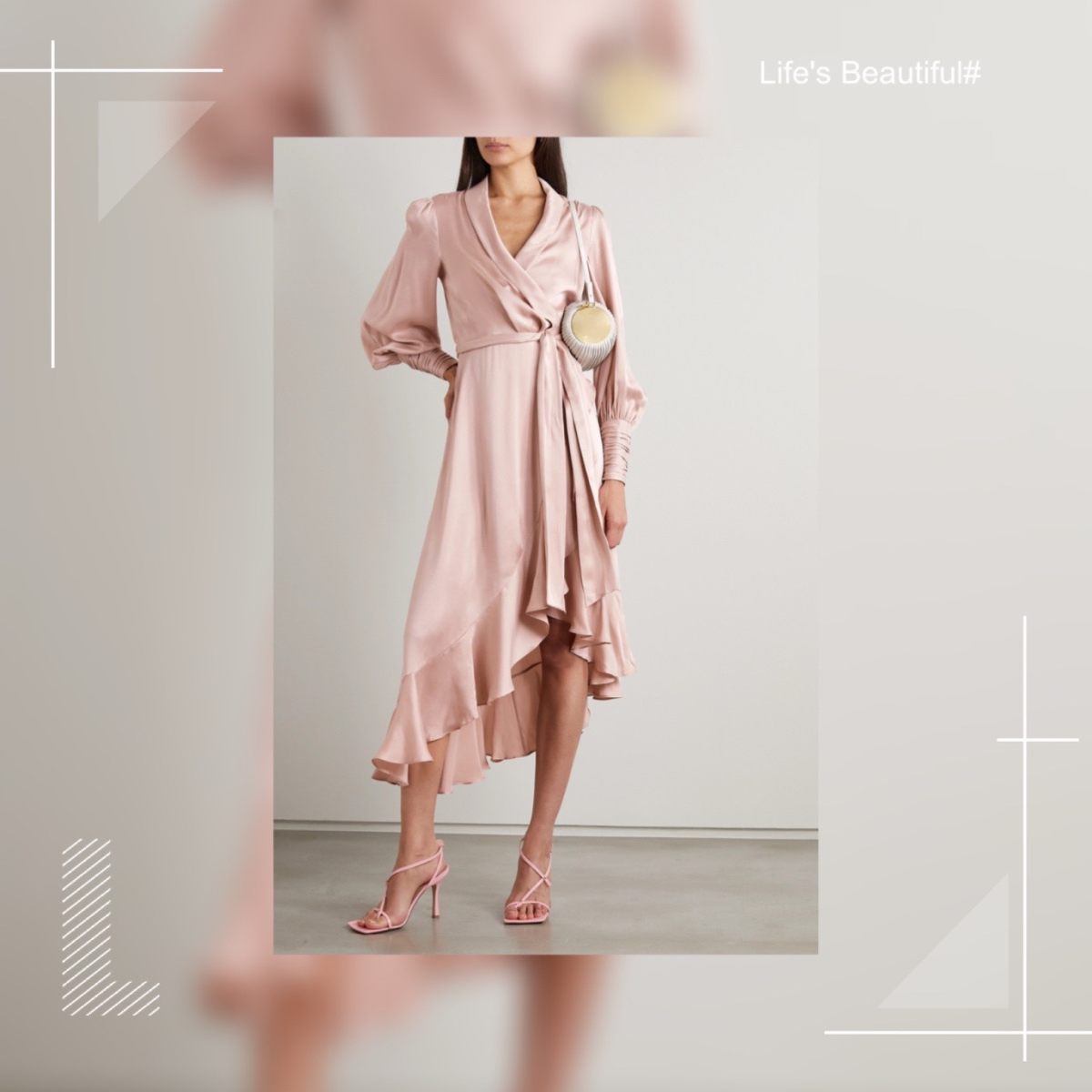 👗不对称荷叶边丝缎中长裹身连衣裙，展现现代女性的柔美 ‪�