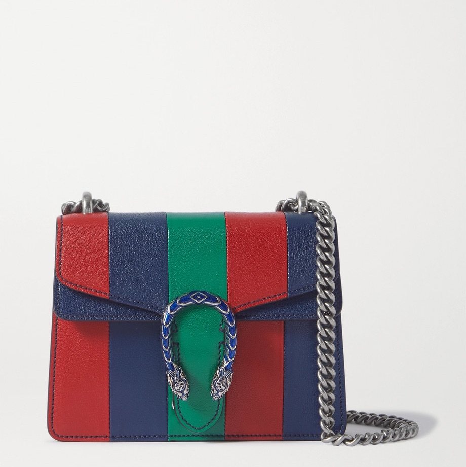 👜 GUCCI Dionysus 条纹皮革超小号单肩包，点