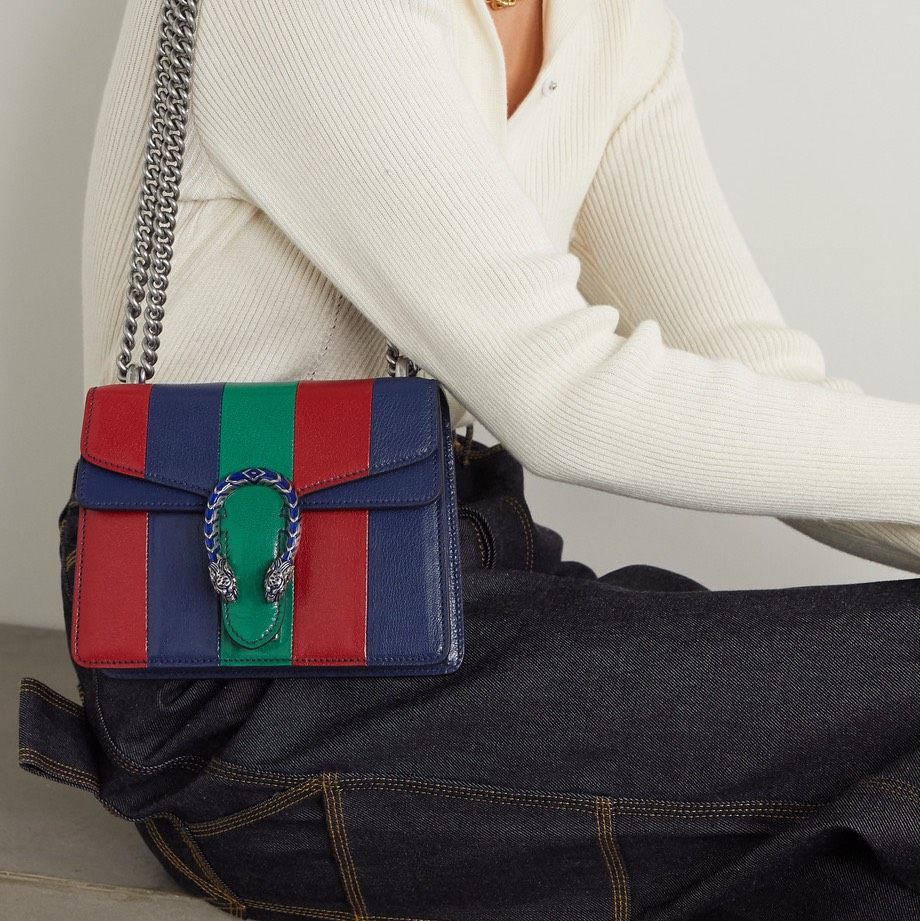 👜 GUCCI Dionysus 条纹皮革超小号单肩包，点