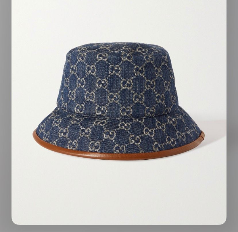 🎩 GUCCI经典款皮革边饰提花牛仔渔夫帽，时尚亮点  �