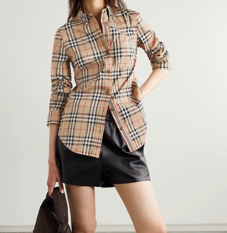 ‪🧥BURBERRY格纹棉质混纺衬衫，经典格子纹英伦风十足